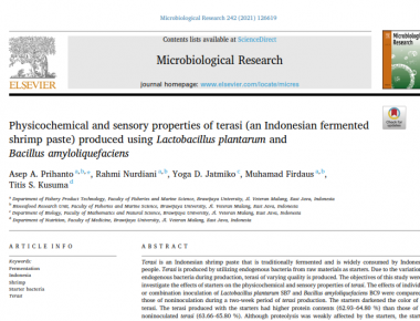 Physicochemical and Sensory Properties of Terasi (an Indonesian Fermented Shrimp Paste) Produced Using Lactobacillus plantarum and Bacillus amyloliquefaciens