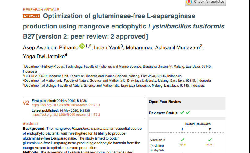 Optimization of glutaminase-free L-asparaginase production using mangrove endophytic Lysinibacillus fusiformis B27