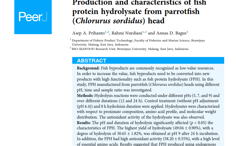 Production and characteristics of ﬁ sh protein hydrolysate from parrotﬁ sh (Chlorurus sordidus) head